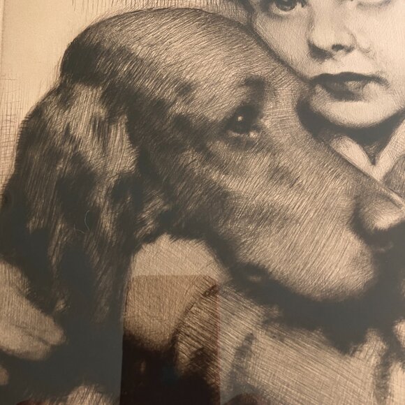J. Knowles Hare Signed Etching "Sympathy" Boy and Dog Irish Setter or Retriever - Picture 4 of 10